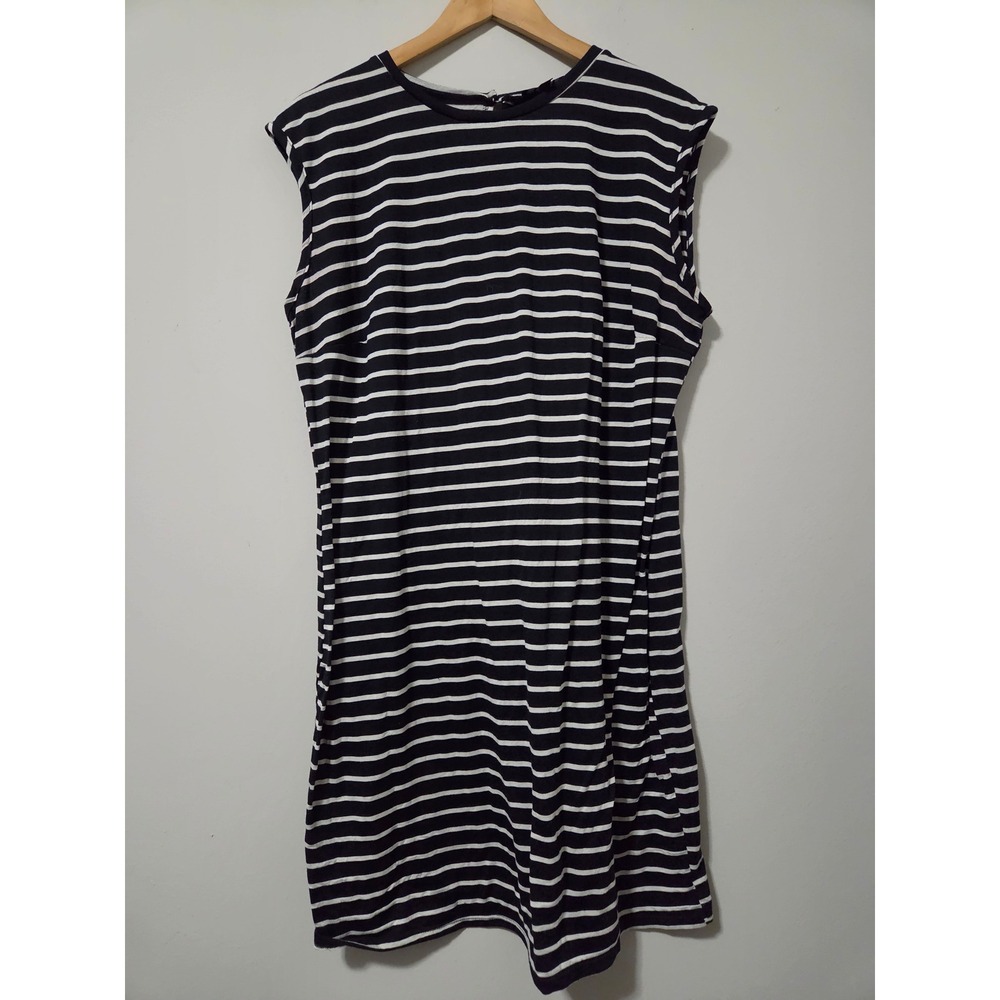Poof New York Womens 2X Black White Striped Sleeveless Shift Dress D4528MXV